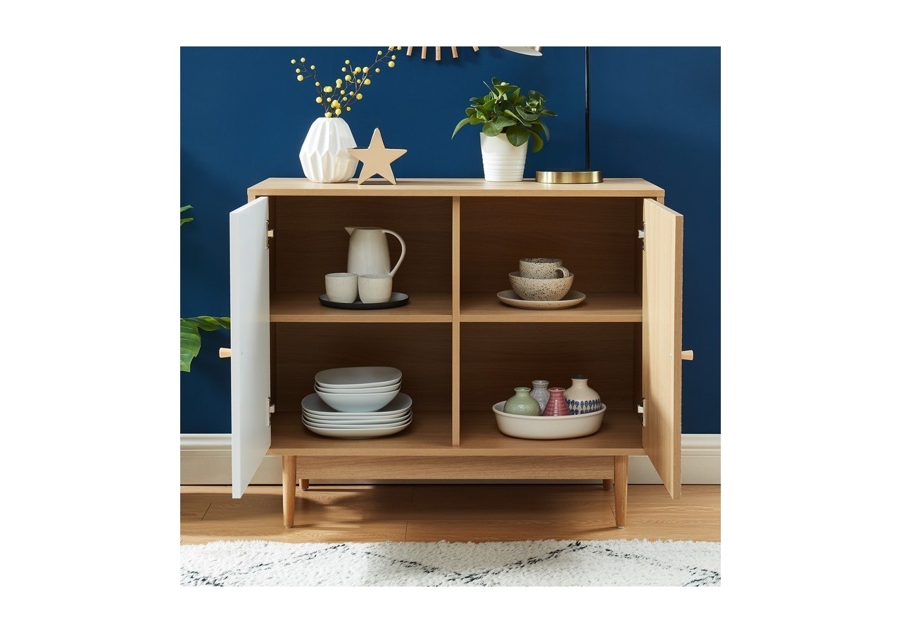 Buffet LEIKA blanc et effet chêne 2 portes 90cm
