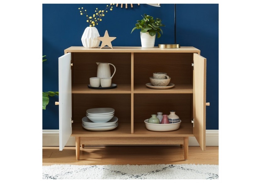 Buffet LEIKA blanc et effet chêne 2 portes 90cm
