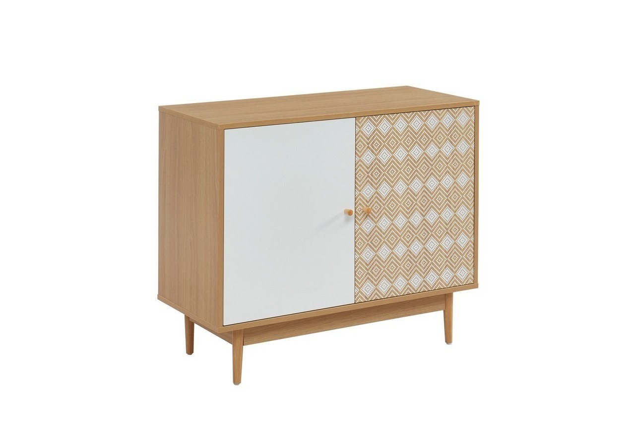 Buffet LEIKA blanc et effet chêne 2 portes 90cm