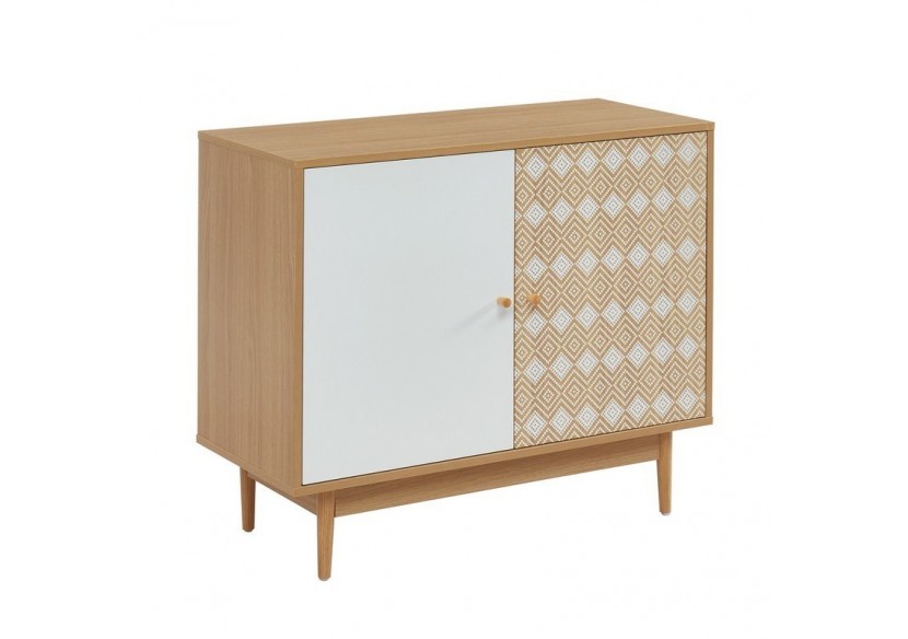 Buffet LEIKA blanc et effet chêne 2 portes 90cm