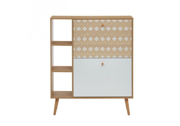 Meuble à chaussures LEIKA motifs et effet chêne 2 portes 80cm