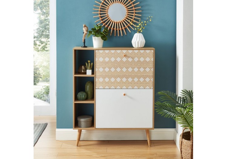 Meuble à chaussures LEIKA motifs et effet chêne 2 portes 80cm 2