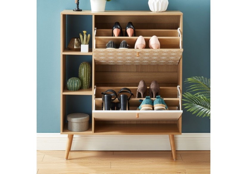 Meuble à chaussures LEIKA motifs et effet chêne 2 portes 80cm