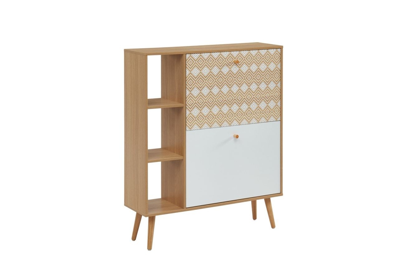 Meuble à chaussures LEIKA motifs et effet chêne 2 portes 80cm