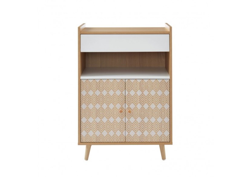 Desserte de cuisine LEIKA effet chêne et motifs blancs 60cm