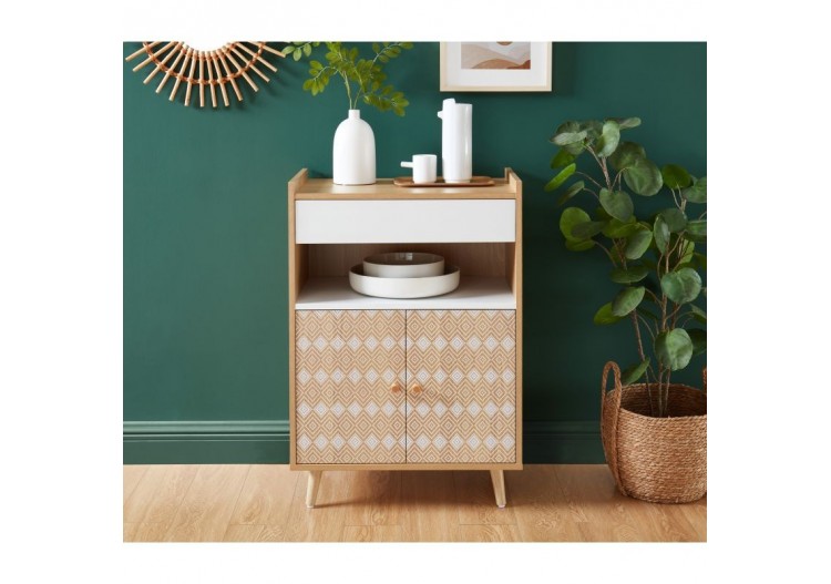 Desserte de cuisine LEIKA effet chêne et motifs blancs 60cm 2