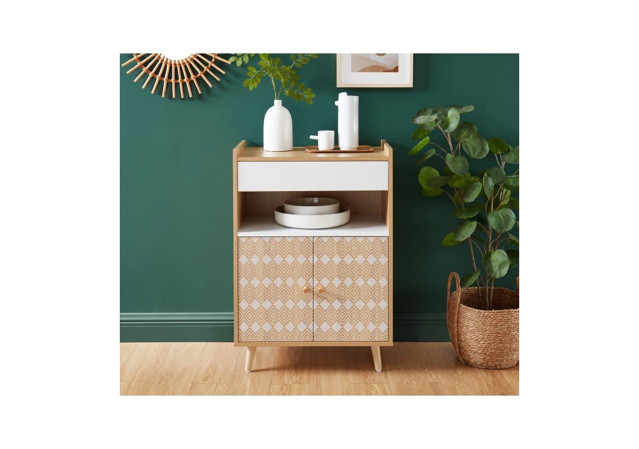 Desserte de cuisine LEIKA effet chêne et motifs blancs 60cm