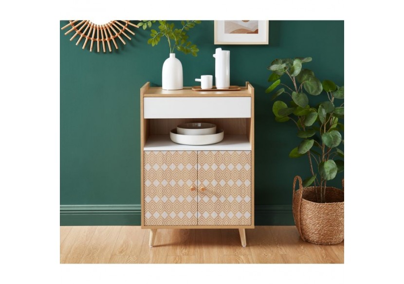 Desserte de cuisine LEIKA effet chêne et motifs blancs 60cm