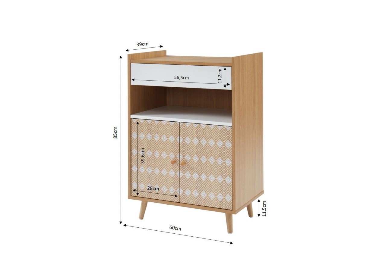 Desserte de cuisine LEIKA effet chêne et motifs blancs 60cm