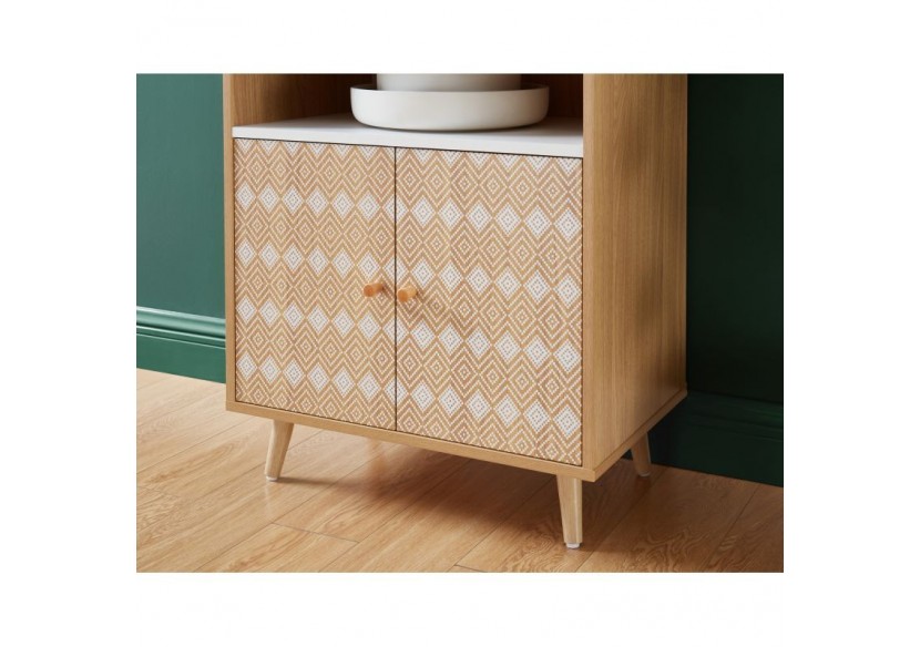 Desserte de cuisine LEIKA effet chêne et motifs blancs 60cm