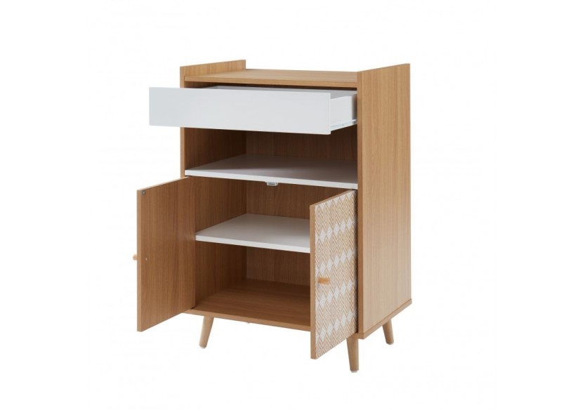 Desserte de cuisine LEIKA effet chêne et motifs blancs 60cm