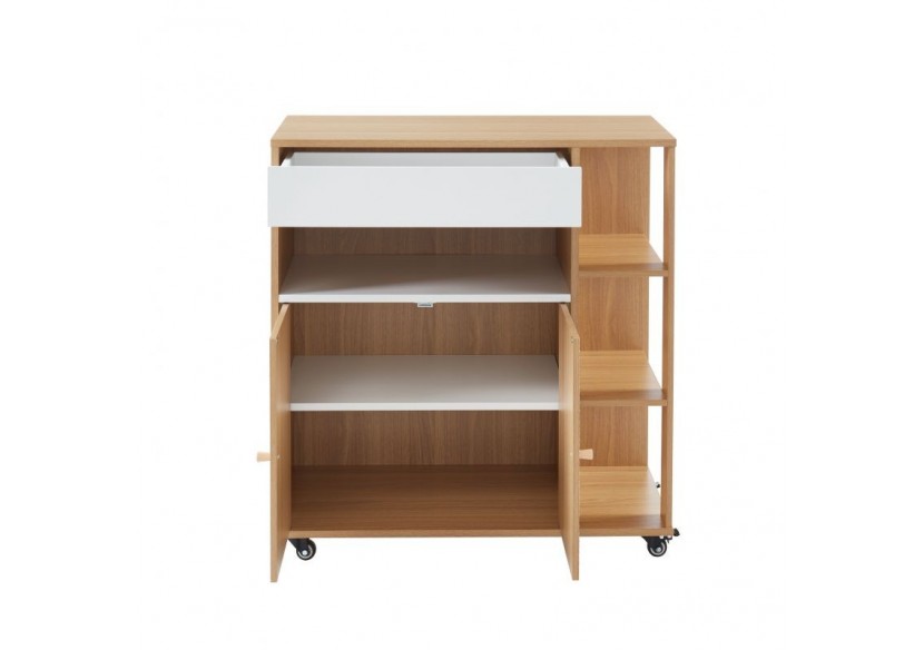 Desserte de cuisine LEIKA effet chêne et motifs blancs 80cm à roulette