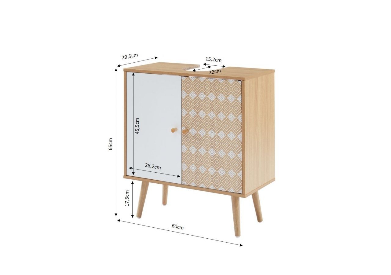 Meuble sous-vasque LEIKA effet chêne et motifs blancs 2 portes 60cm