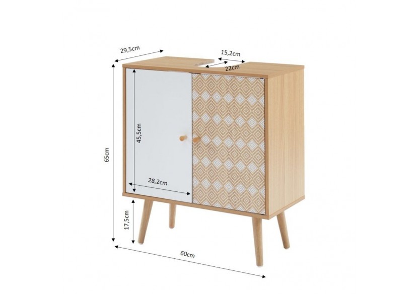 Meuble sous-vasque LEIKA effet chêne et motifs blancs 2 portes 60cm