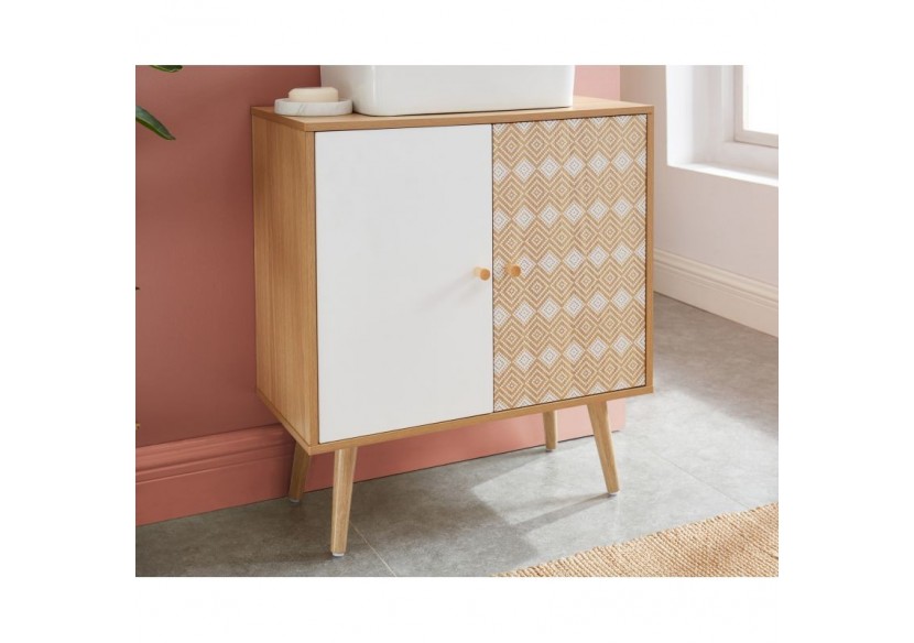Meuble sous-vasque LEIKA effet chêne et motifs blancs 2 portes 60cm