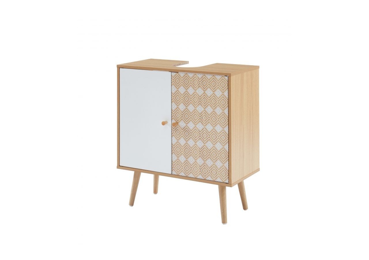 Meuble sous-vasque LEIKA effet chêne et motifs blancs 2 portes 60cm