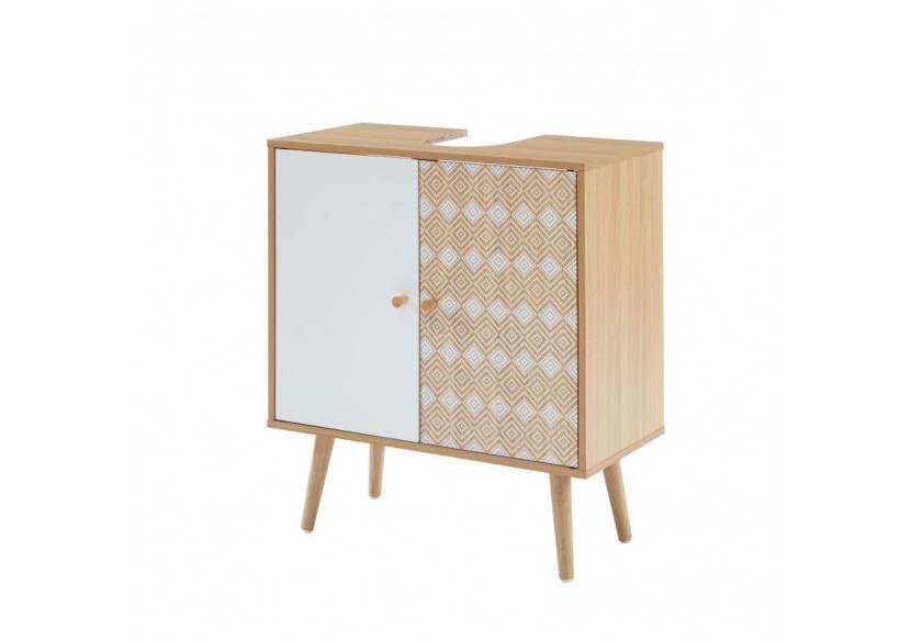 Meuble sous-vasque LEIKA effet chêne et motifs blancs 2 portes 60cm
