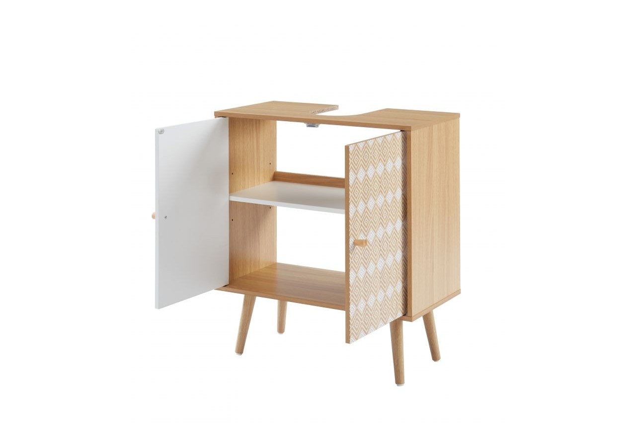 Meuble sous-vasque LEIKA effet chêne et motifs blancs 2 portes 60cm