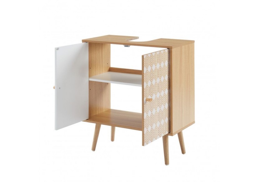 Meuble sous-vasque LEIKA effet chêne et motifs blancs 2 portes 60cm