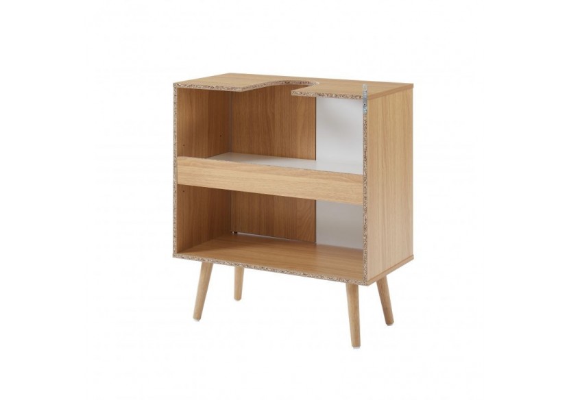 Meuble sous-vasque LEIKA effet chêne et motifs blancs 2 portes 60cm