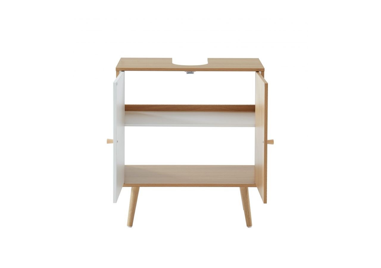 Meuble sous-vasque LEIKA effet chêne et motifs blancs 2 portes 60cm