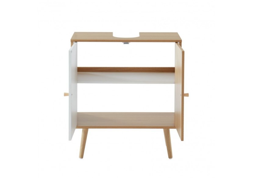 Meuble sous-vasque LEIKA effet chêne et motifs blancs 2 portes 60cm