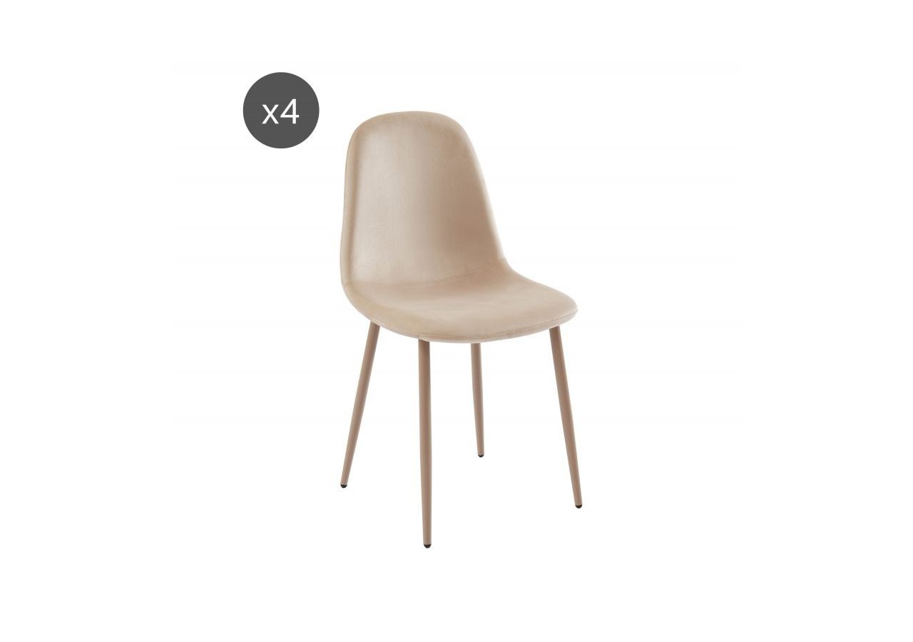 Lot de 4 chaises LENA velours beige sable pieds en métal