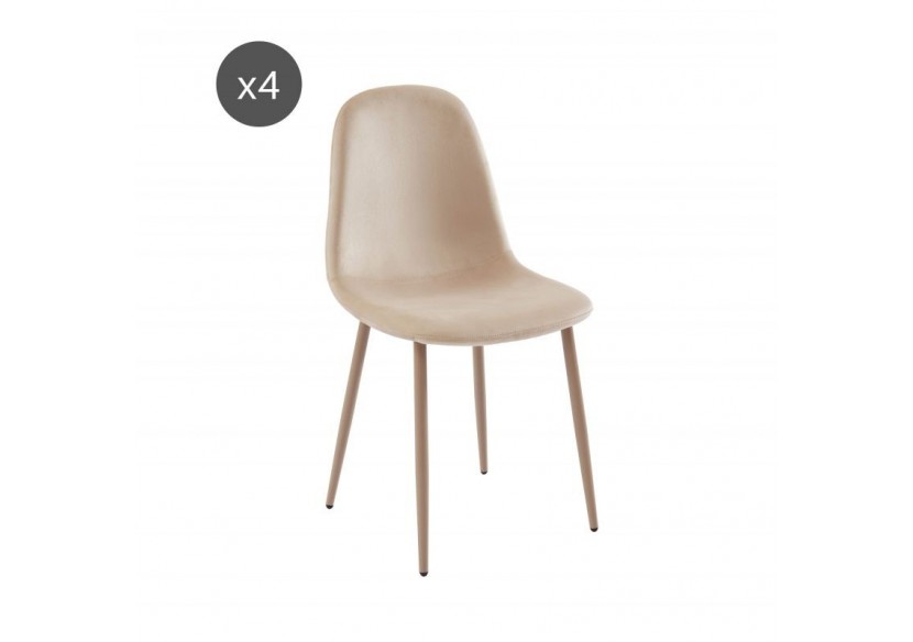 Lot de 4 chaises LENA velours beige sable pieds en métal