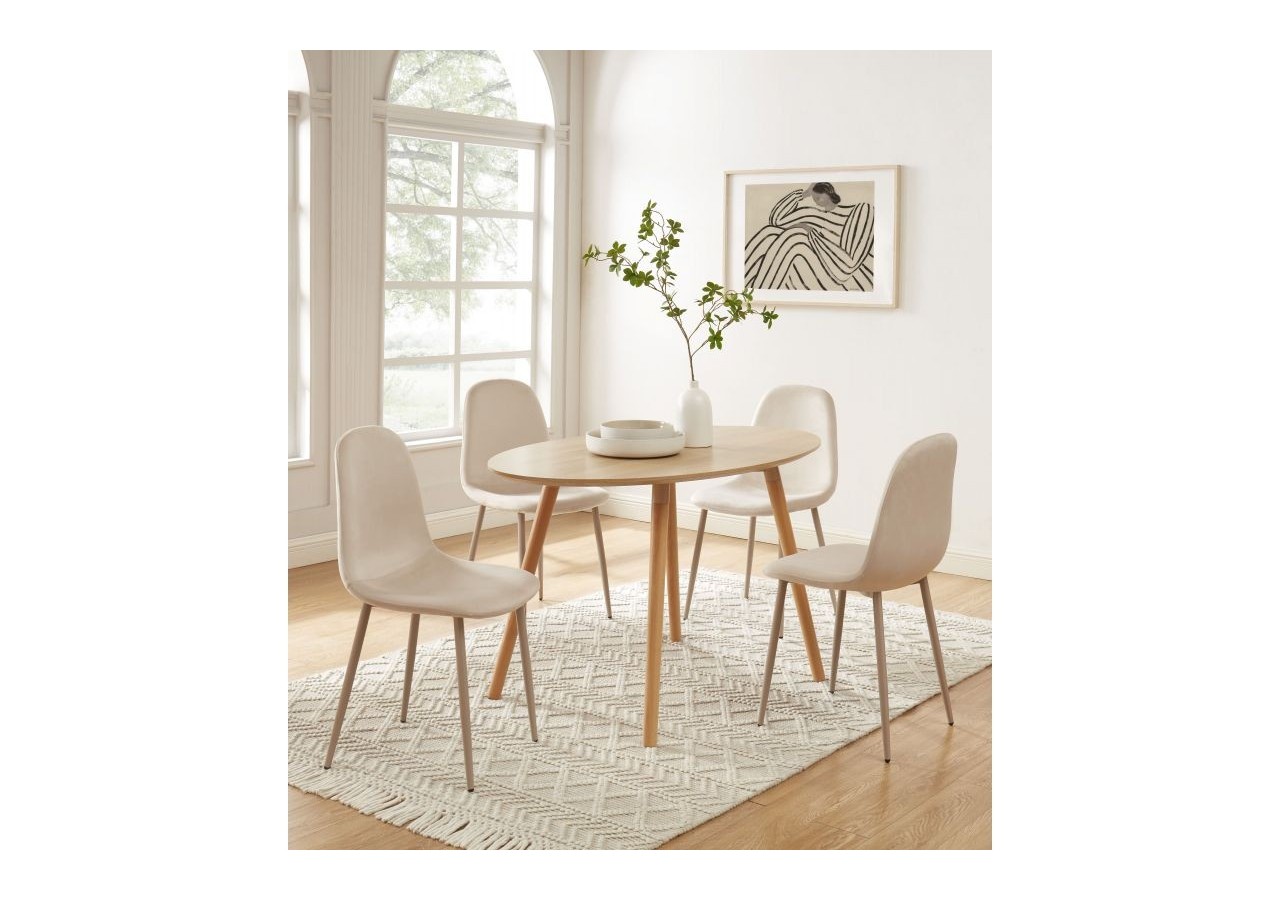 Lot de 4 chaises LENA velours beige sable pieds en métal