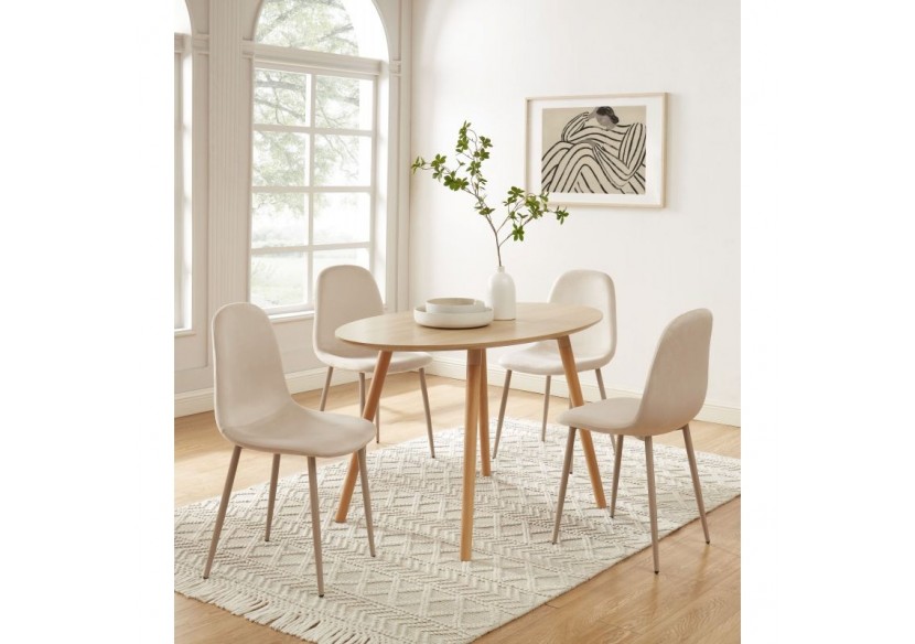 Lot de 4 chaises LENA velours beige sable pieds en métal