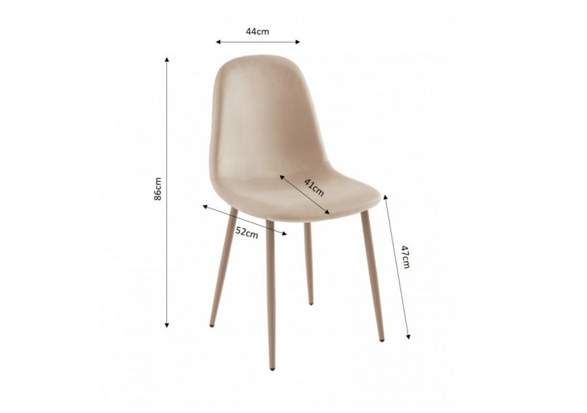 Lot de 4 chaises LENA velours beige sable pieds en métal
