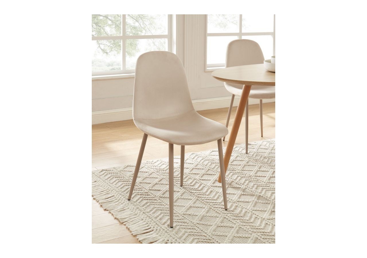 Lot de 4 chaises LENA velours beige sable pieds en métal