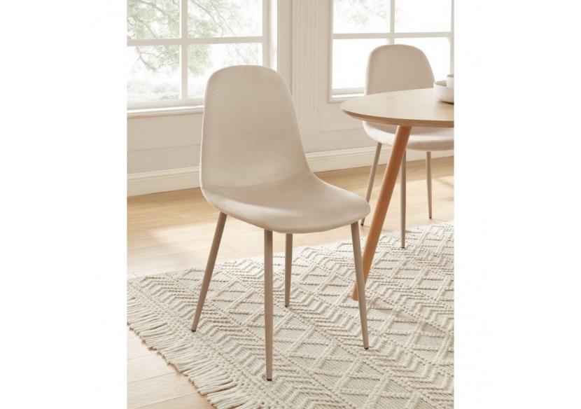 Lot de 4 chaises LENA velours beige sable pieds en métal