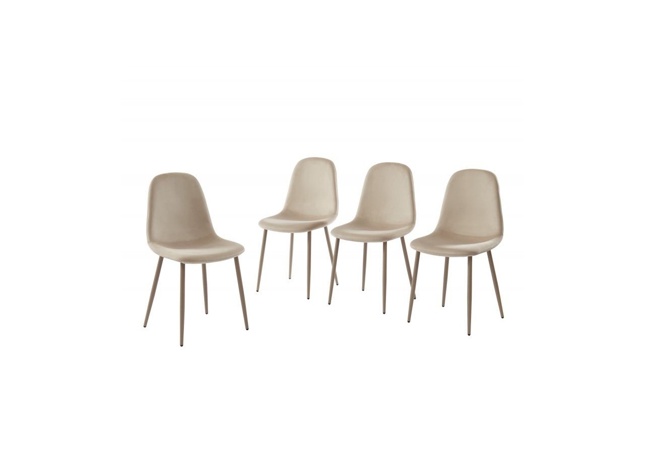 Lot de 4 chaises LENA velours beige sable pieds en métal