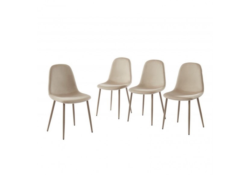 Lot de 4 chaises LENA velours beige sable pieds en métal