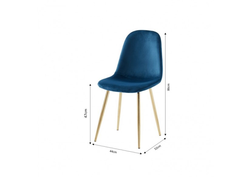 Lot de 4 chaises LENA velours bleu paon pieds métal doré