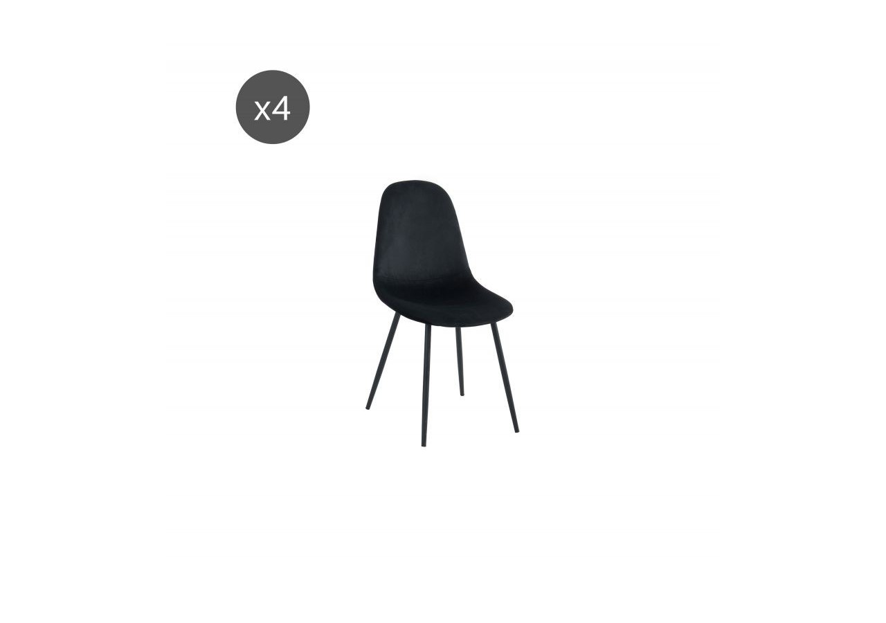 Lot de 4 chaises LENA velours noir pieds métal noir