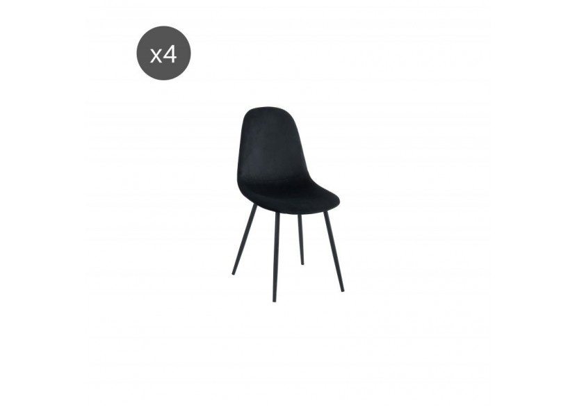 Lot de 4 chaises LENA velours noir pieds métal noir