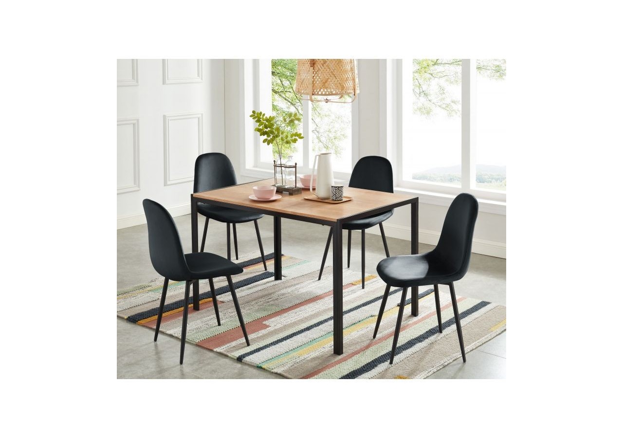 Lot de 4 chaises LENA velours noir pieds métal noir