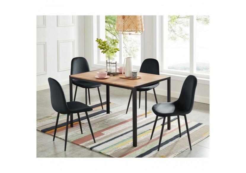 Lot de 4 chaises LENA velours noir pieds métal noir