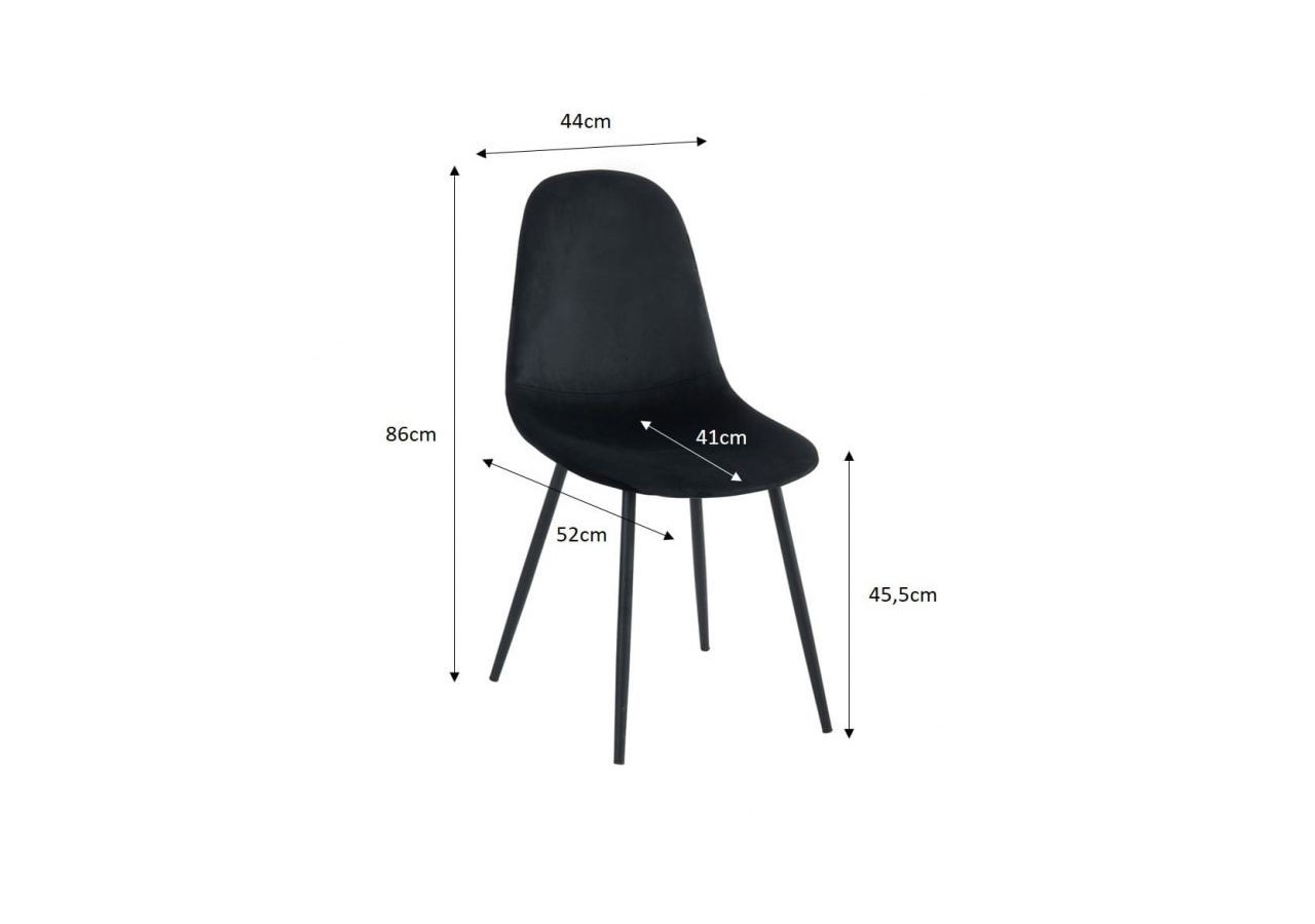 Lot de 4 chaises LENA velours noir pieds métal noir