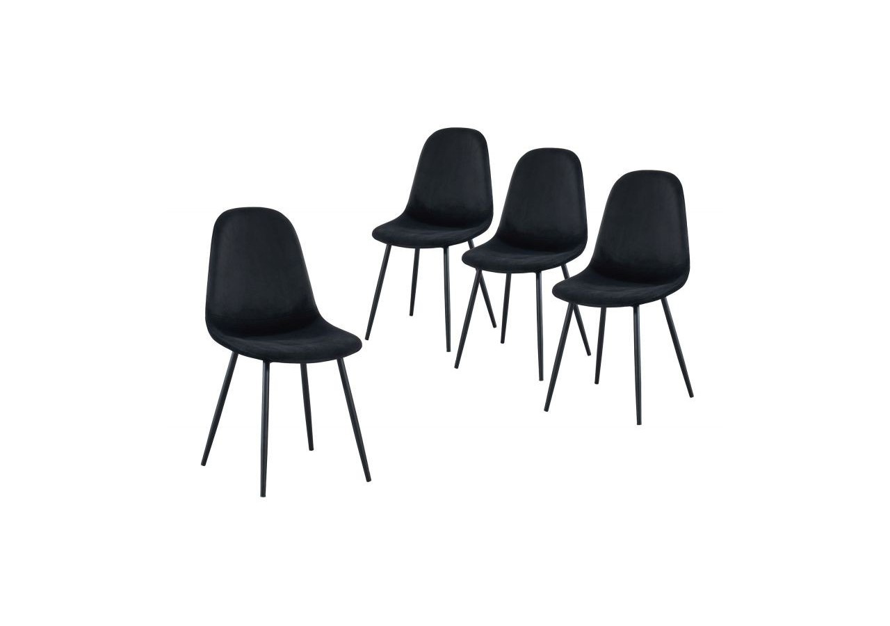 Lot de 4 chaises LENA velours noir pieds métal noir