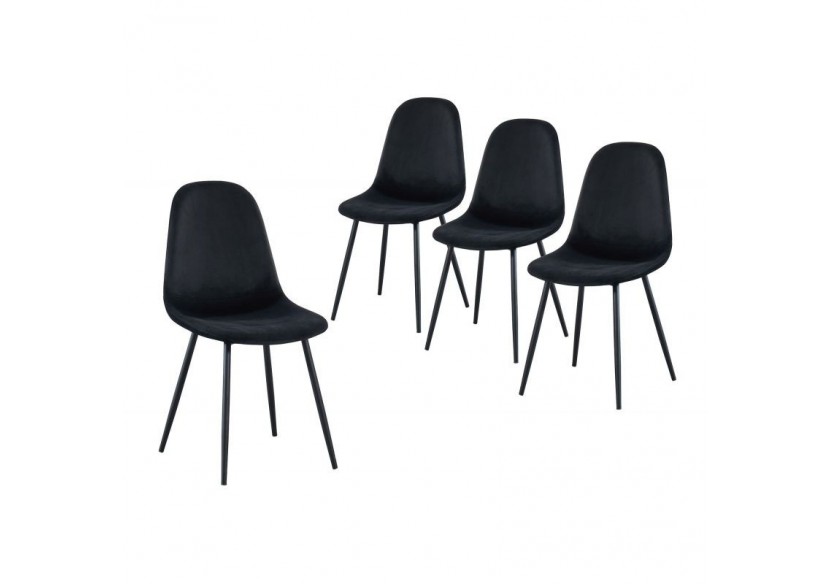 Lot de 4 chaises LENA velours noir pieds métal noir