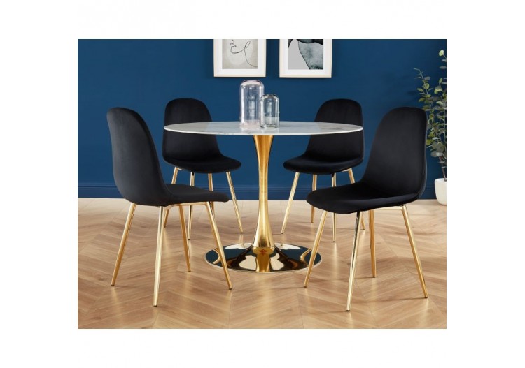 Lot de 4 chaises LENA velours noir pieds métal doré 2