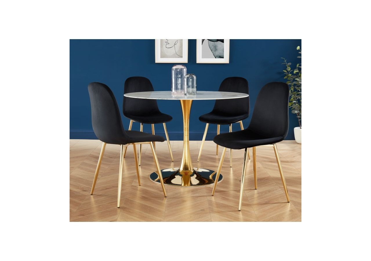 Lot de 4 chaises LENA velours noir pieds métal doré