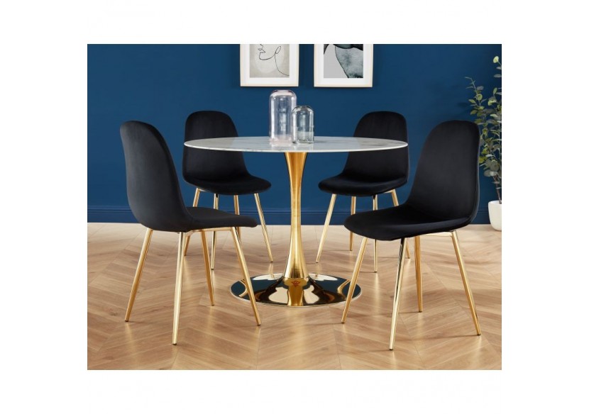 Lot de 4 chaises LENA velours noir pieds métal doré