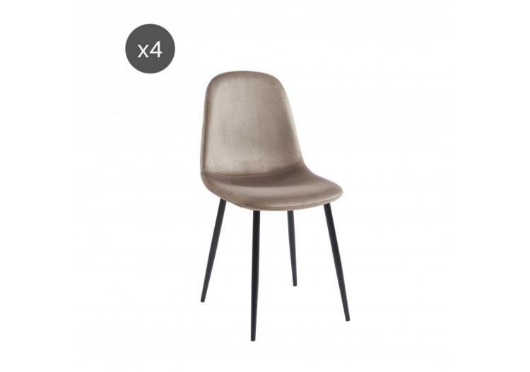 Lot de 4 chaises LENA velours taupe pieds métal noir