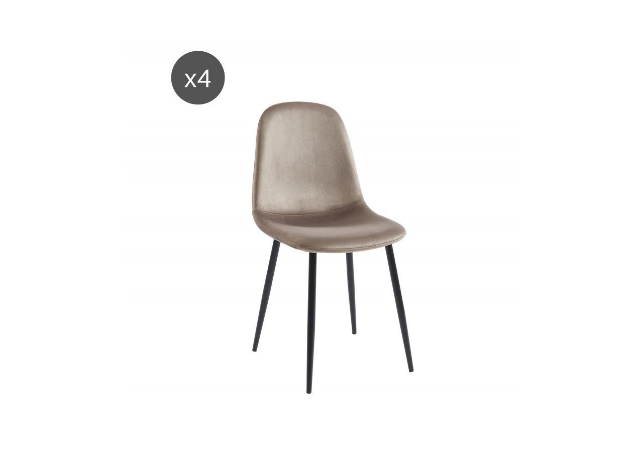 Lot de 4 chaises LENA velours taupe pieds métal noir