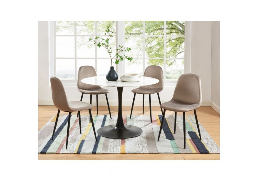 Lot de 4 chaises LENA velours taupe pieds métal noir