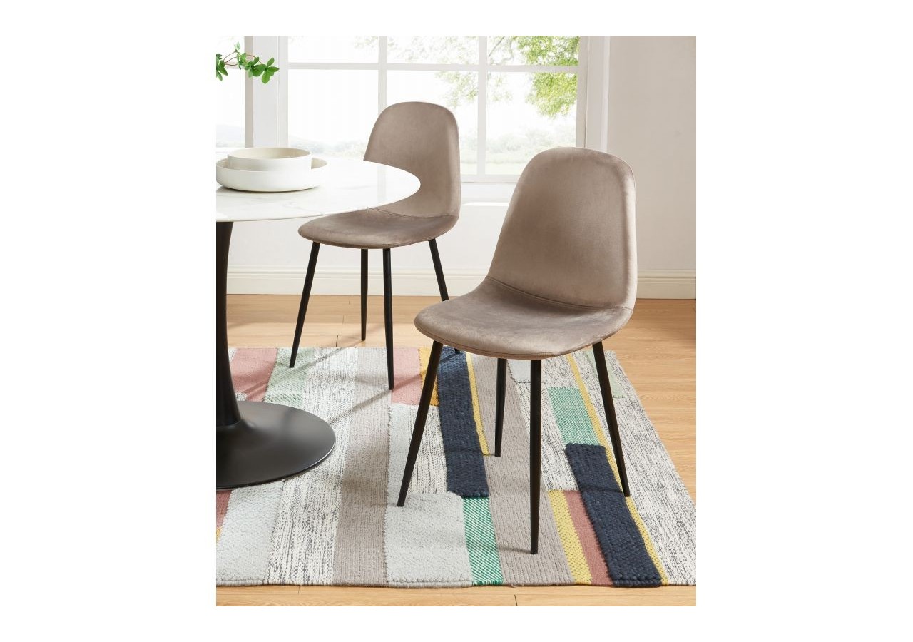 Lot de 4 chaises LENA velours taupe pieds métal noir